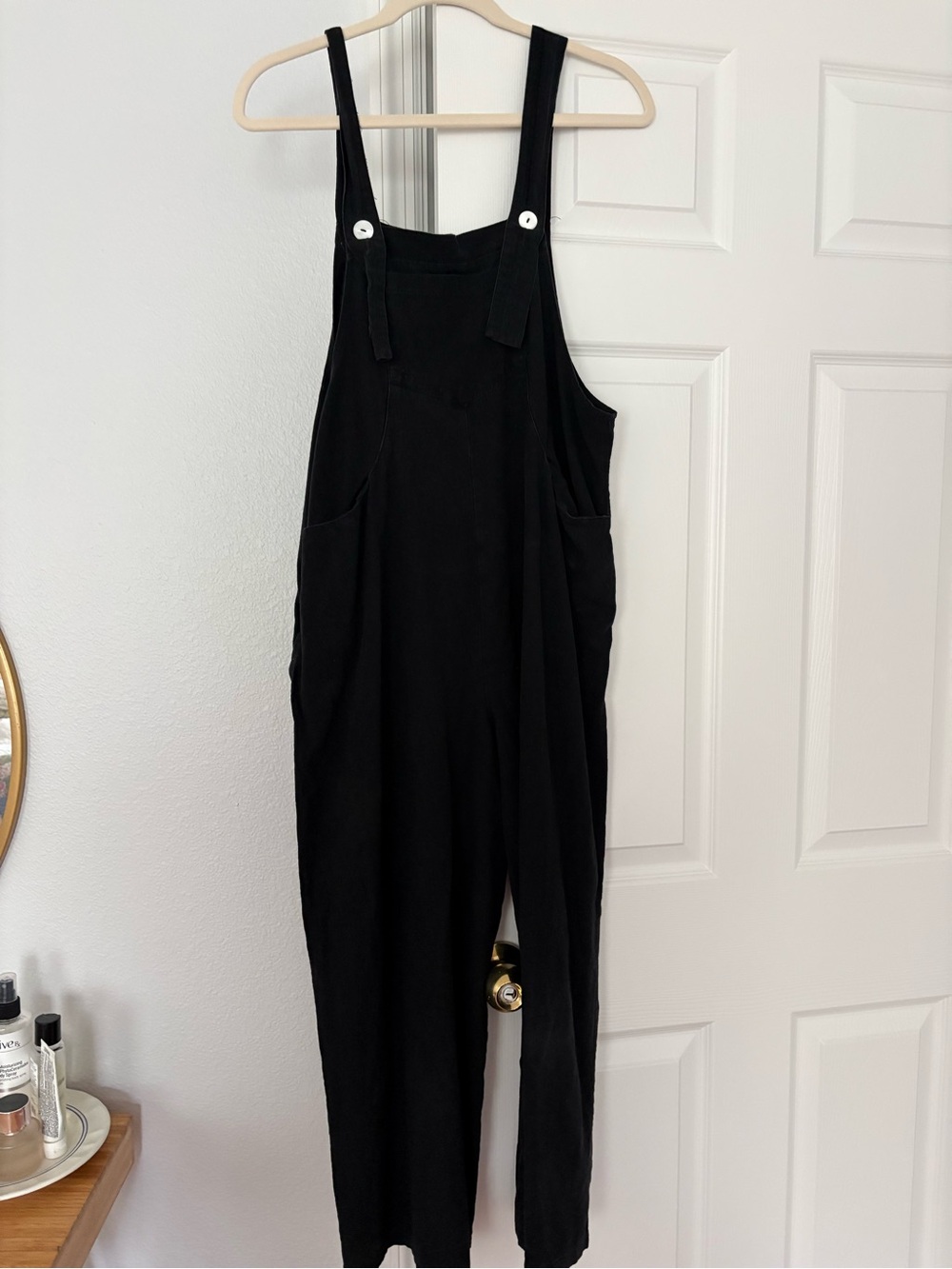 Black Linen Women's Wide Leg Overalls Jumpsuit